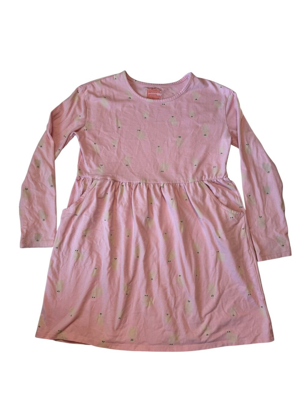 CAT & JACK Little Ghosts Pink Long Sleeve Dress Size Large 10/12 Girls Spooky